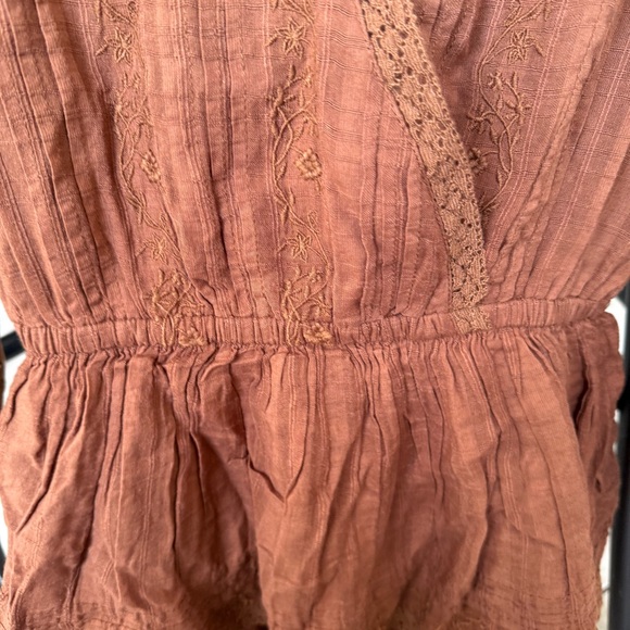 American Eagle Women's Brown Embroidered Wrap Front Mini Dress Boho Ruffle NWT - Picture 7 of 7